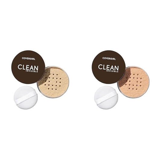 COVERGIRL Clean Invisible Loose Powder Vegan Formula Translucent Fair 20g & Translucent Medium 20g Setting Powder Bundle-BrightBean Baby