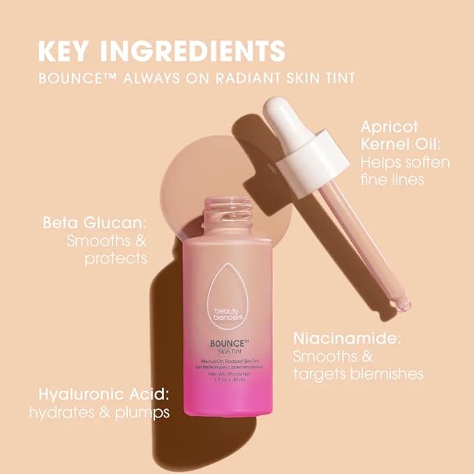Beautyblender 12-Hour Always on Radiant Skin Tint, Breathable Serum Foundation Stays Put for All Day Long Wear, Infused with Hyaluronic Acid & Niacinamide, Light 4-BrightBean Baby
