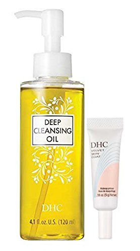 DHC Must Haves, Deep Cleansing Oil Medium, Velvet Skin Coat Mini, Facial Cleansing Oil, Makeup Primer, Fragrance and Colorant Free, Ideal for All Skin Types, 4.1 oz. and 0.18 oz.-BrightBean Baby
