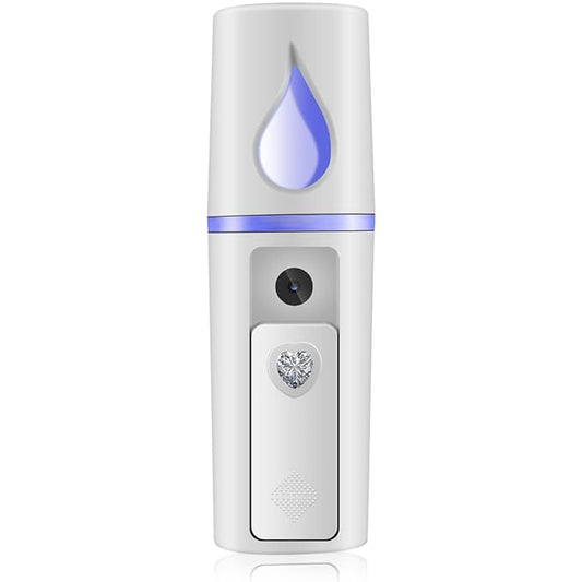 Nano Facial Mister Portable Mist Sprayer with Mirror Mini Cool Mist Spray for Skin Care & Facial Body Moisturized & Eyelash Extensions, USB Rechargeable (White)-BrightBean Baby