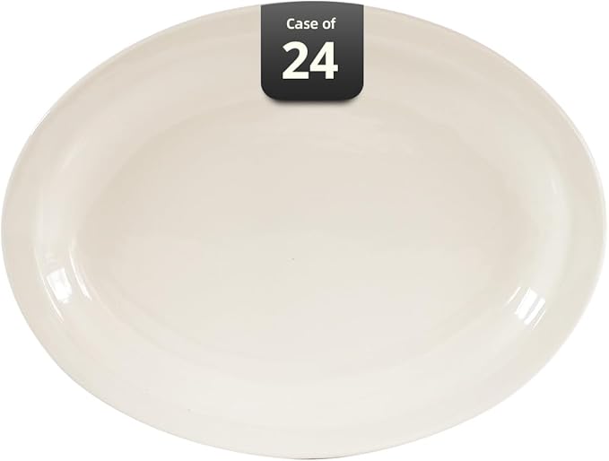 Stoneware Narrow Rim Commercial Grade Dinnerware, America White, Oval Platter 9.5" x 7.25", Cae of 24