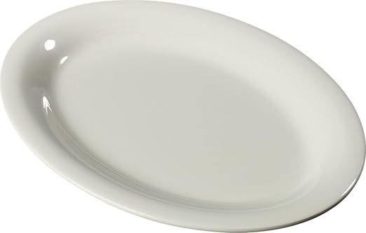 Carlisle FoodService Products Sierrus Reusable Plastic Oval Serving Platter with Rim for Restaurants and Home, Melamine, 12 x 9 Inches, Bone, (Pack of 12)