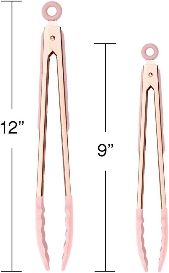 COOK WITH COLOR Stainless Steel Silicone Tipped Kitchen & BBQ Tongs Set, 2 Pc Tongs, Pink
