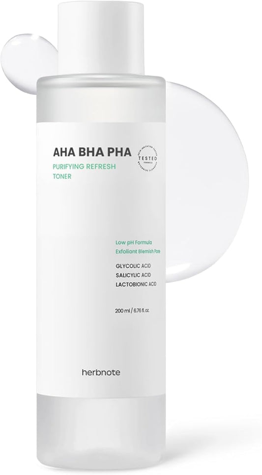 AHA BHA PHA Purifying Refresh Toner - Skin Trouble Eraser, Immediate Exfoliation & Sebum Removal - Contains Niacinamide for Breakouts - Removes Blocked Sebum & Dead Skin Cells, 6.76 f l. oz-BrightBean Baby