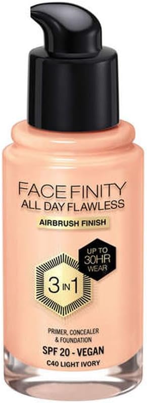 Max Factor Facefinity All Day Flawless 3 In 1 Foundation SPF 20, No. 40 Light Ivory-BrightBean Baby