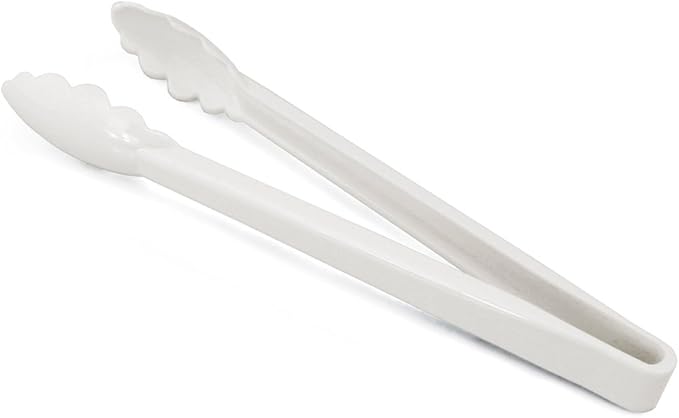 New Star Foodservice 35551 Utility Tong, High Heat Plastic, Scalloped, 12 inch, Set of 12, White