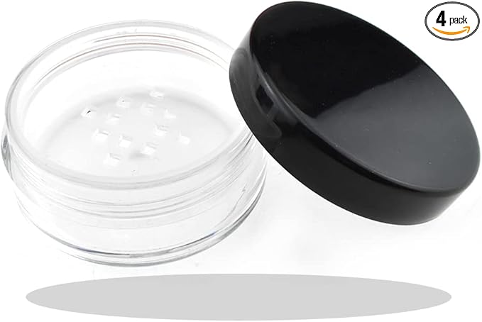 HAHIYO 4pcs 10ml/0.34oz Plastic Empty Travel Compact Case Makeup Cosmetic Jar Refillable Powder Box No Leak Holder with Common Sifter and Black Screw Lid-BrightBean Baby