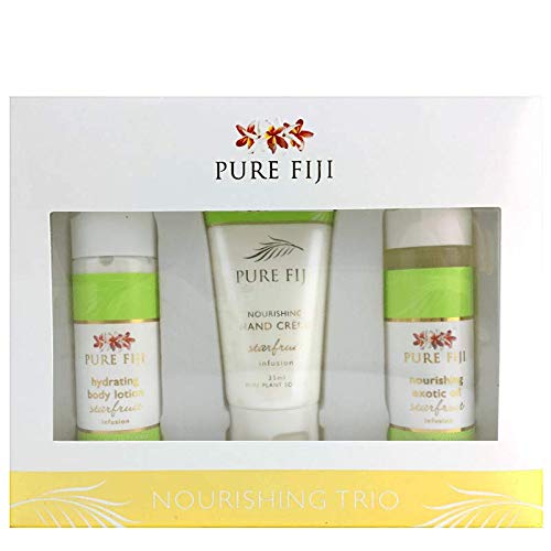 Pure Fiji Nourishing Trio, Ideal Spa Bath Gift Set for Women - Travel Kit - Includes Exotic Body Oil , Hydrating Body Lotion For Women and Nourishing Hand Cream, Starfruit Scent-BrightBean Baby