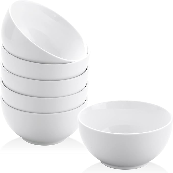 Yedio Small Bowls Set, White Ceramic Bowls of 6, 10 oz Porcelain Bowl for Kitchen Dessert Rice Side Dish Snack Soup Fruits Cereal Ice Cream, Microwave Dishwasher Freezer Oven Safe Easy Clean Stackable