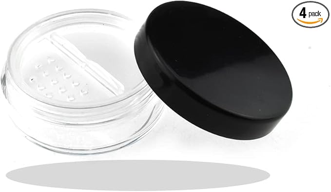 HAHIYO 4pcs 10ml/0.34oz Plastic Empty Travel Compact Case Makeup Cosmetic Jar Refillable Powder Box No Leak Holder with Rotatable Sifter and Black Screw Lid-BrightBean Baby