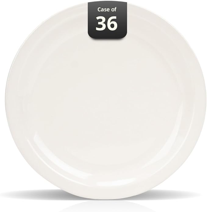 Stoneware Narrow Rim Commercial Grade Dinnerware, America White, Plate 8.25, Case of 36