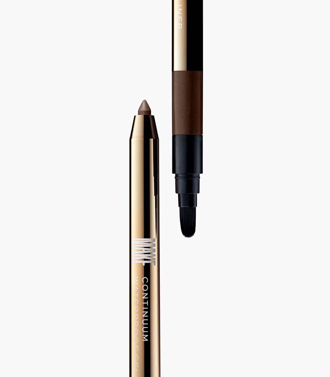 MAKE Beauty Continuum Waterproof Gel Eyeliner Pencil. Creamy, Pigmented Multi-Use, including Waterline with Built-in Sharpener and Blending Brush. Smudge-Proof Makeup. Shade - Nebula, Brown/Black-BrightBean Baby
