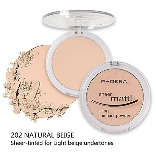 AQUAPURITY - PHOERA Sheer Matte Fixing Powder Makeup Base Fixer Setting Powder Foundation Fixing Compact Pressed Powder Long Lasting Make Up Fixer Skin Vitamin E Beauty Blender (202 Natural Beige…)-BrightBean Baby