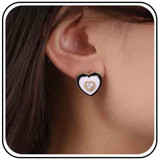 Vintage Pearl Heart Stud Earrings Enamel Heart Earrings Heart Love Earrings White Minimal Earrings Jewelry for Women-BrightBean Baby