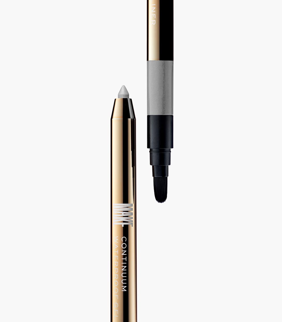 MAKE Beauty Continuum Waterproof Gel Eyeliner Pencil. Creamy, Pigmented Multi-Use, including Waterline with Built-in Sharpener and Blending Brush. Smudge-Proof Makeup. Shade - Interstellar, Silver-BrightBean Baby