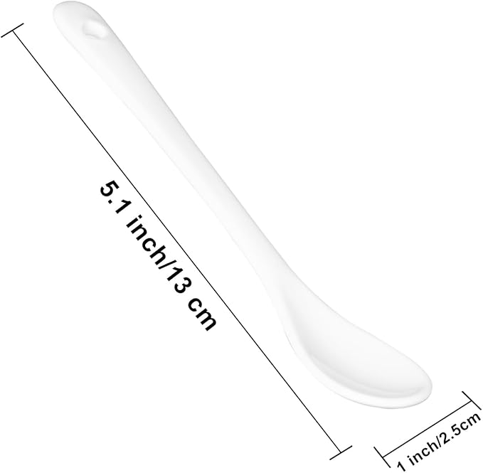 White Long Handle Porcelain Spoons Coffee, Tea, Yogurt and Ice-cream, Cutlery Fitting Ceramic Spoons 5.1 Inch Set of 10 (10, 5.1 inch)