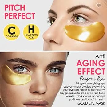 Golden 24K Radiant Under Eye Gel Mask (30 Pairs) Rejuvenating, Hydrating, Moisturizing Therapy for Under Eye Wrinkles, Dark Circles, Puffy Eyes, Refreshing, Revitalizing, Travel-BrightBean Baby