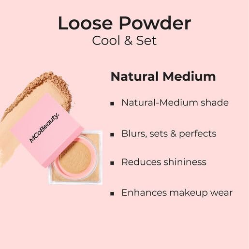 MCoBeauty Loose Powder Cool & Set - Natural Medium, Finely Milled Water-Based Setting Powder, Vegan, Cruelty Free Cosmetics-BrightBean Baby