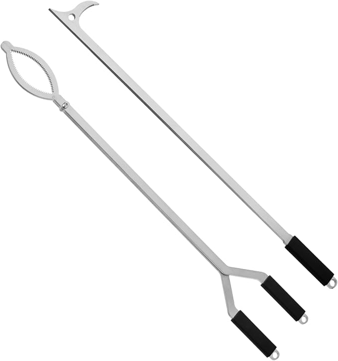40" Stainless Steel Fire Log Tongs Firewood Grabber and Fire Poker Set,Large Fire Pit Tool Outdoor/Indoor Bonfire Campfire Backyard Deck Camping Log Grabber Safely Moves Firewood