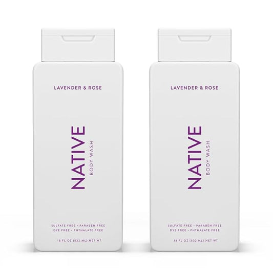 Native Body Wash Contains Naturally Derived Ingredients | For Women & Men, Sulfate, Paraben, & Dye Free Leaving Skin Soft and Hydrated | Lavender & Rose 18 oz - 2 Pk-BrightBean Baby