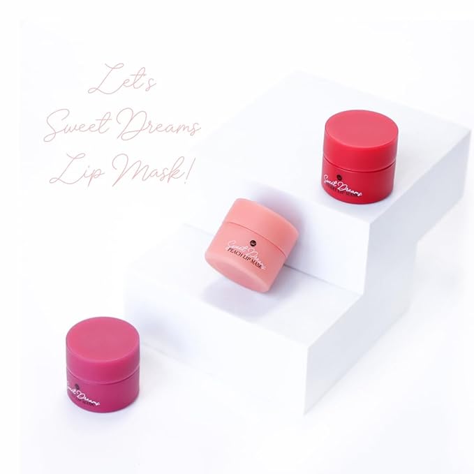 Sweet Dreams Mini Lip Mask 5g(3 Set)- Nourishing, Plumping and Hydrating Lip Balm | Vegan Lip Sleeping Mask | Korean beauty | Hyaluronic Acids + Vitamin C + Shea Butter + Antioxidants-CherryBerryPeach-BrightBean Baby