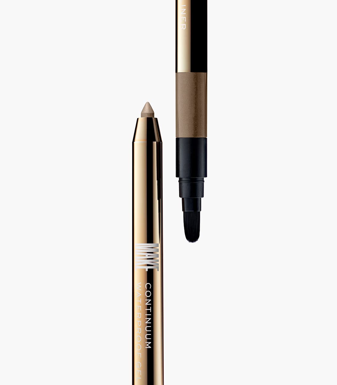 MAKE Beauty Continuum Waterproof Gel Eyeliner Pencil. Creamy, Pigmented Multi-Use, including Waterline with Built-in Sharpener and Blending Brush. Smudge-Proof Makeup. Shade - Halo, Taupe-BrightBean Baby