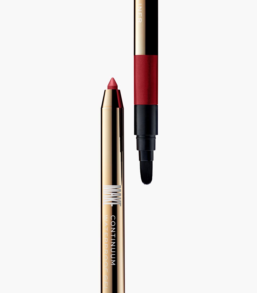 MAKE Beauty Continuum Waterproof Gel Eyeliner Pencil. Creamy, Pigmented Multi-Use, including Waterline with Built-in Sharpener and Blending Brush. Smudge-Proof Makeup. Shade - Retrograde, Burnt Red-BrightBean Baby
