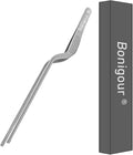8 Inch Precision Offset Tweezers, Kitchen Culinary Stainless Steel Tongs, Curved Kitchen Cooking Multi-function Chef Precision Tweezer Tongs for Plating, Food Decorating and ect (Silver)