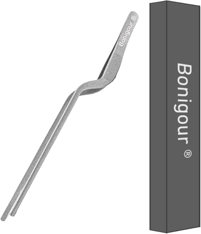 8 Inch Precision Offset Tweezers, Kitchen Culinary Stainless Steel Tongs, Curved Kitchen Cooking Multi-function Chef Precision Tweezer Tongs for Plating, Food Decorating and ect (Silver)