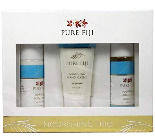 Pure Fiji Nourishing Trio, Ideal Spa Bath Gift Set for Women - Travel Kit - Includes Exotic Body Oil , Hydrating Body Lotion For Women and Nourishing Hand Cream, Coconut Scent-BrightBean Baby