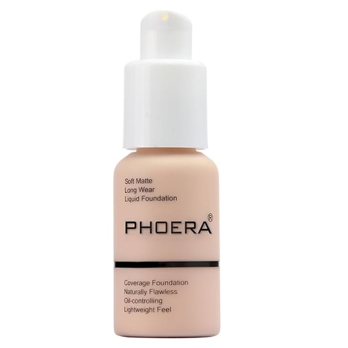 2Pcs Liquid Foundation Full Coverage 24HR Matte Oil Control Concealer 30ml (Nude & Buff Beige) with Kabuki Foundation Brush Flat Top (1pcs-101)-BrightBean Baby