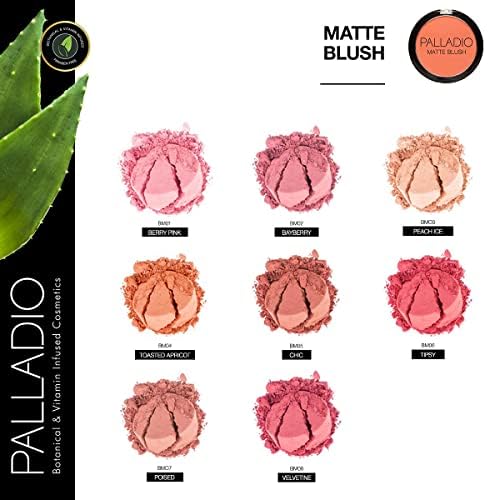 Palladio Matte Blush, Brushes onto Cheeks Smoothly, Soft Matte Look and Even Finish, Flawless Velvety Coverage, Effortless Blending Makeup, Flatters the Face, Convenient Compact, Chic-BrightBean Baby