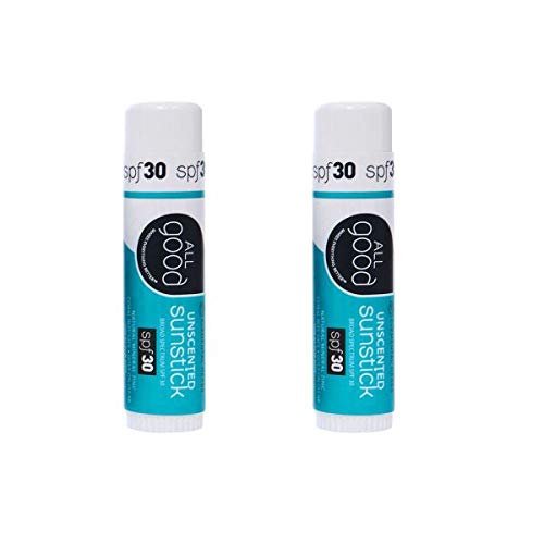 All Good Sunstick - Face Sunscreen, Water Resistant, UVA/UVB Broad Spectrum SPF 30+, Coral Reef Friendly - Beeswax, Zinc, Vitamin E, Shea Butter (Unscented)(2-Pack)-BrightBean Baby