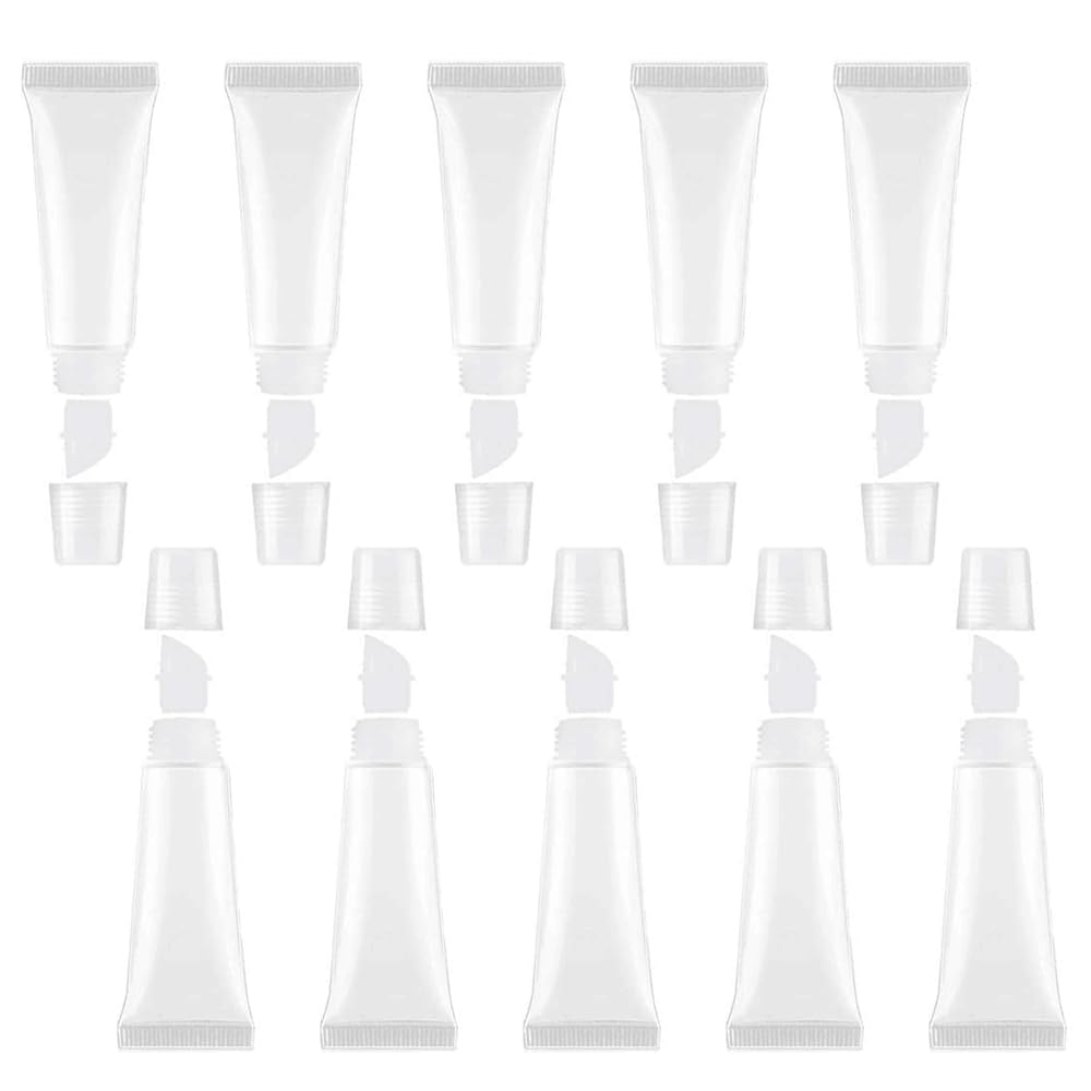 JIAKAI 10ml Mini Clear Refillable Empty Tubes Lip Gloss Balm Container，Soft Tubes Makeup Box，Shampoo Samples Empty Tubes with Screw Cover (10pcs)-BrightBean Baby