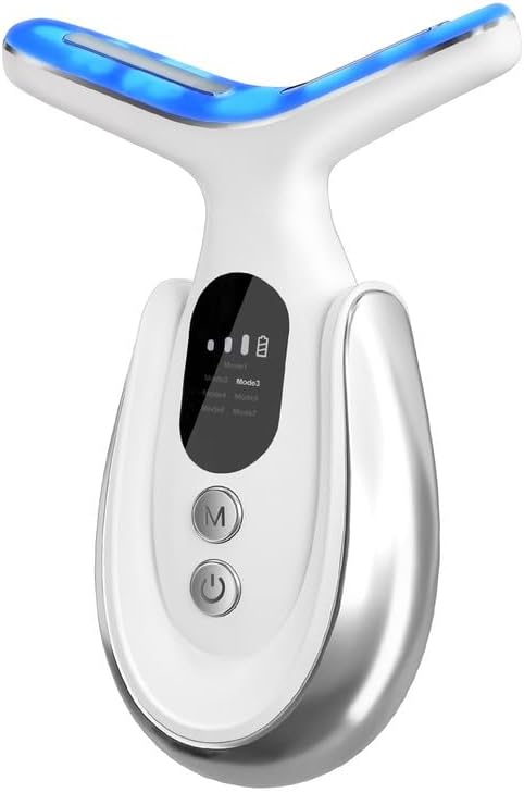 Neck Face Massager, 7-in-1 Portable Facial Massager for Enhanced Face, Neck and Shoulder Care with Vibrating and Warming Function，White-BrightBean Baby