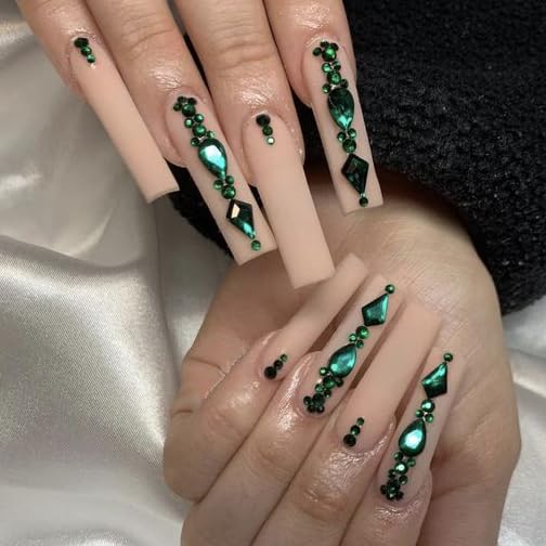 HNUIX Nail Rhinestones - 3D Multi Shape Size, Emerald Green Nail Gems, Flat Back, with Kit, for Nail Art, DIY Decorations-BrightBean Baby