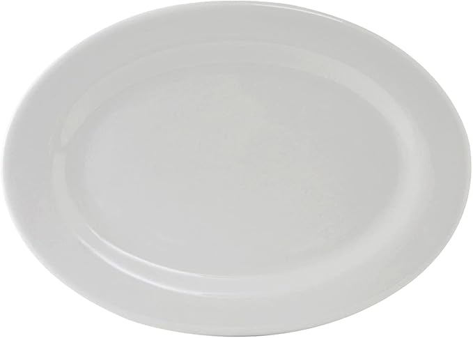 Tuxton China ALH-200 Platter, 20" x 13-3/4", Oval, Wide Rim, Rolled Edge, Microwave and Dishwasher Safe, Oven Proof, Fully Vitrified, Alaska, Porcelain White, Pack of 4