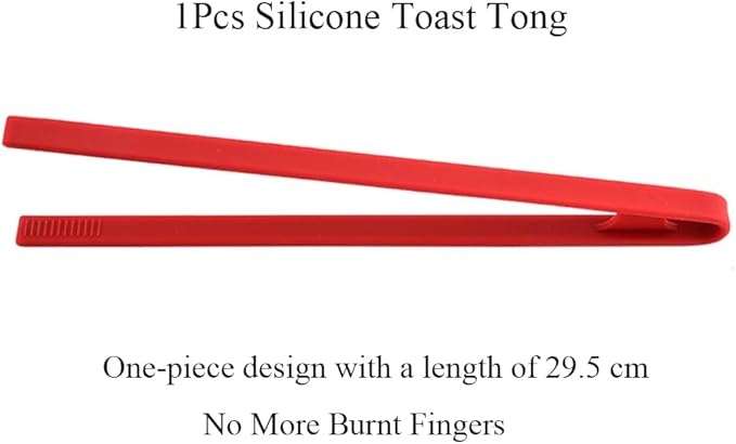 1Pcs Silicone Toaster Tong, 11.6 Inch Long Silicone Kitchen Tong for Toaster Cooking Utensil Bread Waffle Food Tweezer Red Toast Tong for Cooking Serving Bacon Salad Pickle Fruit Food, SATONBEYI