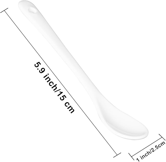 White Long Handle Porcelain Spoons Coffee, Tea, Yogurt and Ice-cream, Cutlery Fitting Ceramic Spoons 5.9 Inch Set of 10 (10, 5.9 inch)