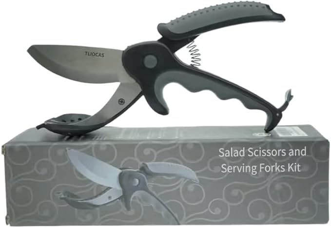 Kitchen Salad Scissors with Salad Forks for Chop n Mix Salad,Salad Cutting Tool Cut and Toss Dual Blade Salad Chopper Scissors,Multifunction Vegetable Salad Making Kit with Cutter n Mixing Fork