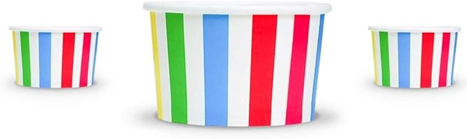 UNIQ 1000-Count 4 oz Striped Paper Ice Cream Cups Rainbow Color | Disposable Dessert Bowls in Multiple Colors | Frozen Dessert Supplies
