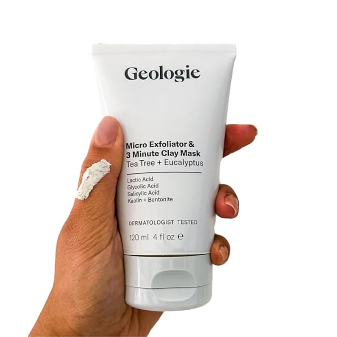 Geologie Micro Exfoliator & Clay Mask | 3-in-1 Deep Cleansing Face Wash, Pore Refining Mask & Skin Exfoliant | Tea Tree & Eucalyptus Scent For Men & Women | 4 fl oz-BrightBean Baby