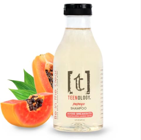 Teenology Shampoo for Teens - Avoid Forehead and Body Acne - No Sulfates or Parabens, Noncomedogenic, Natural Botanical Extracts, 16 oz. (Fresh Papaya)-BrightBean Baby