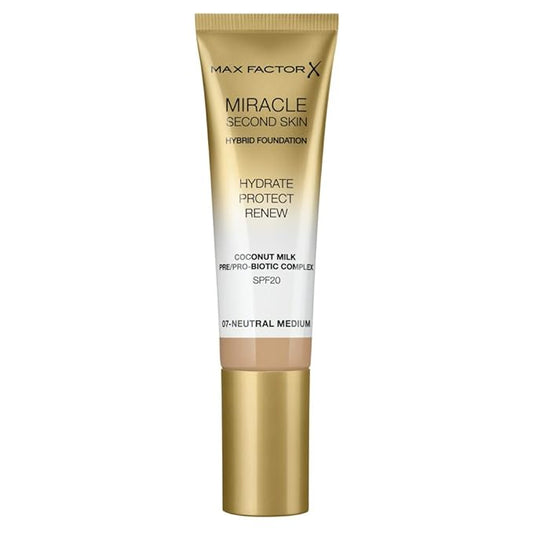 Max Factor Miracle Second Skin Foundation SPF 20-07 Neutral Medium Foundation Women 1.01 oz-BrightBean Baby