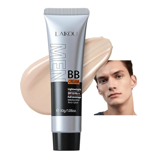 AKARY Hydrating Men BB Cream SPF 15 PA++, Full-Coverage Foundation&Concealer, Mens Face Moisturizer Cream Evens Skin Tone, Oil Control and Cover Flaws, Natural Finish for All Skin Types, Light 160-BrightBean Baby