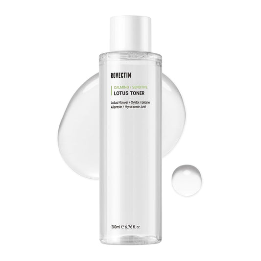 ROVECTIN Calming Lotus Water Toner - pH4.7 Extra Soothing and Hydrating for Trouble Care | 40% Lotus Flower Extract for Purifying | Hyaluronic Acid, Alcohol-Free, Vegan, K-Beauty (6.76 fl. oz, 200ml)-BrightBean Baby