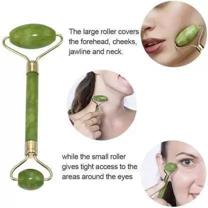 Green Jade Roller & Gua Sha Set, Face Roller Manual Massager,Green Jade Applicator for Face, Neck,Body Muscle,Relaxing, Stimulating Blood Flow, Relieve Fine Lines, Wrinkles,Green-BrightBean Baby