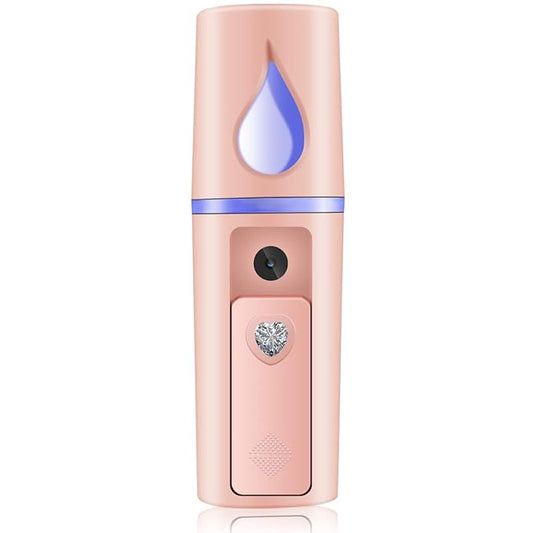 Nano Facial Mister Portable Mist Sprayer with Mirror Mini Cool Mist Spray for Skin Care & Facial Body Moisturized & Eyelash Extensions, USB Rechargeable (Pink)-BrightBean Baby