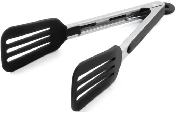12 Inch Stainless Steel Silicone Serving Tongs with Locking Handle (Black)