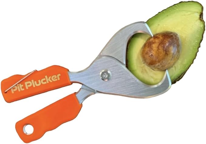 Pit Plucker Avocado Tool, Kitchen Utensil with Hinged Handles, Wedge-Shaped Jaws for Pit Removal (Orange)